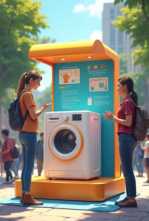 pop up booth of selling small portable laundry machine on school campus