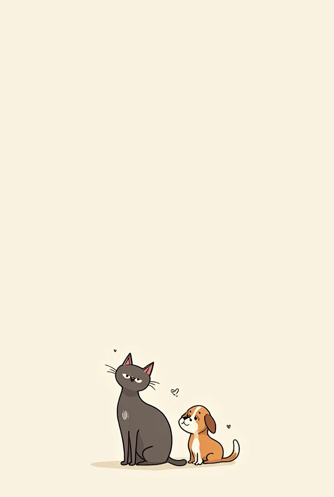 Make a very simple drawing of a cat and a dog together 