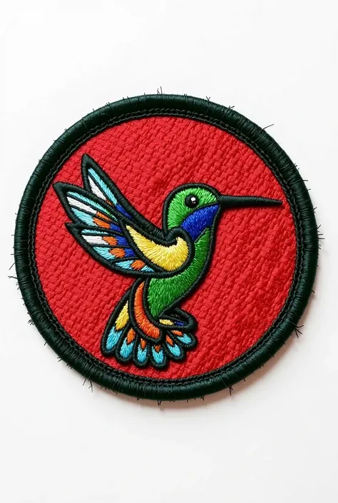 Make an image of the god Huitzilopochtli as a circular tactical patch depicting himself as a hummingbird, Pre-Hispanic codex style