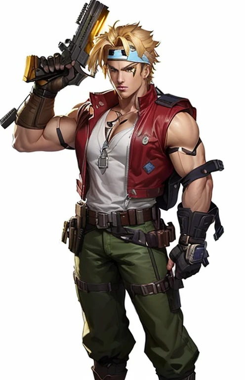 A man with a gun ,  character art the versus ,  concept art of metal slug ,  character illustration,  fighting video game character , haris nukem,  dio brando ,  King of Fighters character, Guilty Gear art style ,  Duke Nukem , Main character, Starfinder c...