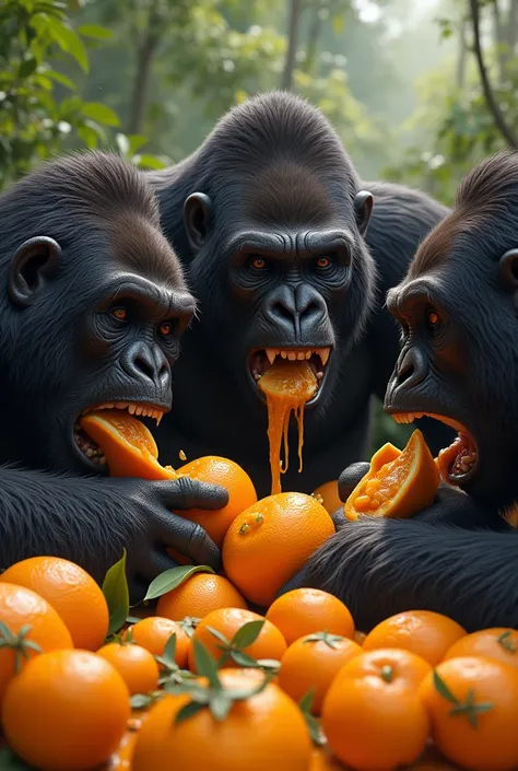 Gorillas devouring tangerines