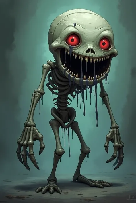 Create a cartoon of a paranormal creature from the RPG Paranormal Order that has a thin and skeletal body, covered by rotten gray skin looking like a , and he remembers the appearance of an aged and deteriorated mummy,  has no eyes ,  just empty holes in p...