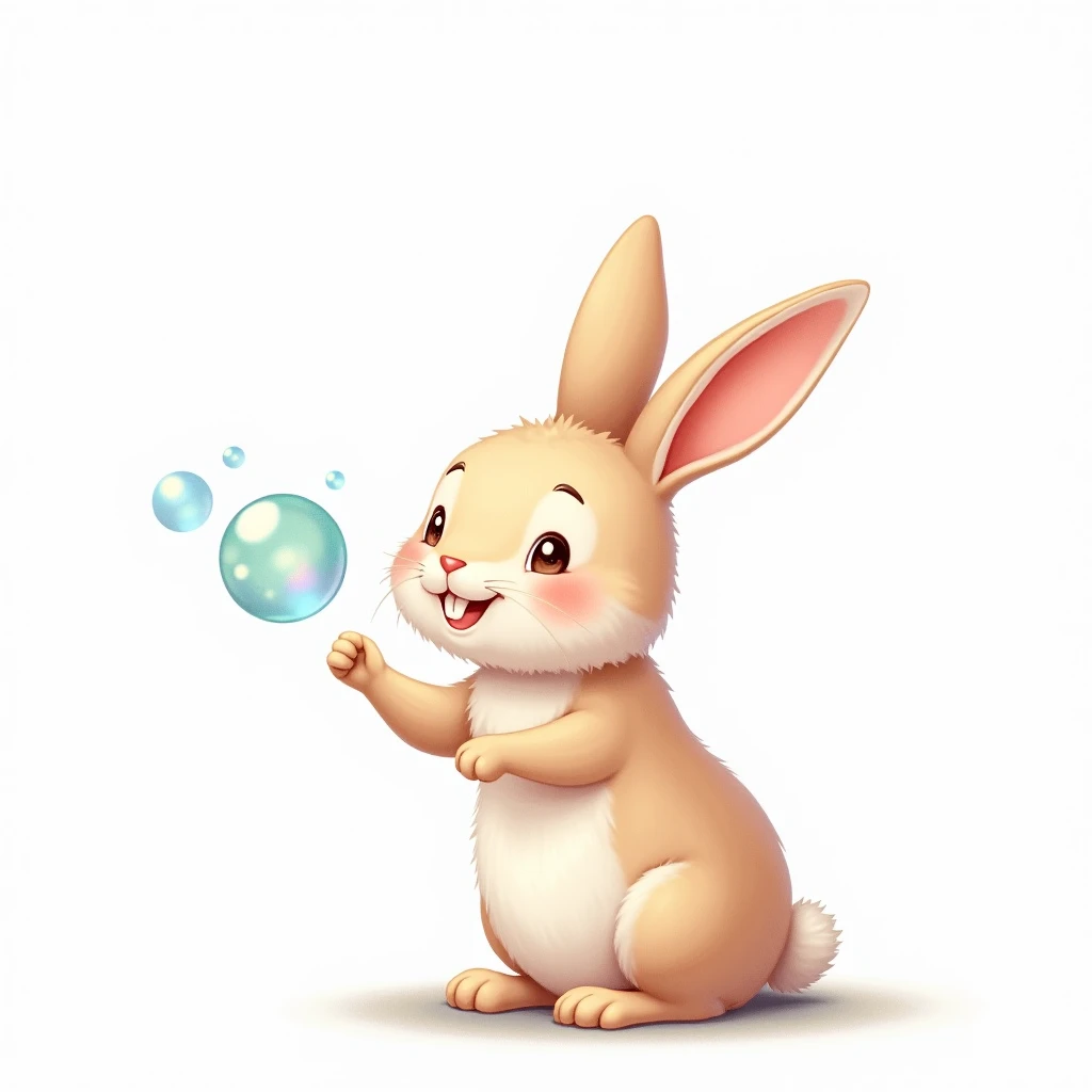 Easter Bunny Blowing Bubble clipart. charming illustration, on white background.