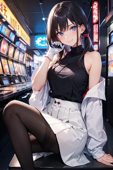 (  one girl ),   very cute face ,   amazing face and eyes, (    Extremely Detailed Eyes ,   highly detailed faces at a pachinko parlor), Fresh,  Very Clean Looking  , (  ultra- is present  ,   high resolution), (  top quality :1.4),   RAW Photo  , (  is pr...