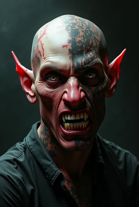 Psychopath half demon face tattoo 
In drawing
