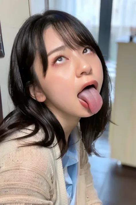  BEAUTIFUL JAPANESE ACTRESS、1 ,Flying debris,, Award-Winning Photos ,  very detailed from outside the window, focus on face ,  big double eyes( woman on all fours with her mouth open and her eyes closed ), 18 years old、  black hair、  shiny skin 、((( macro ...