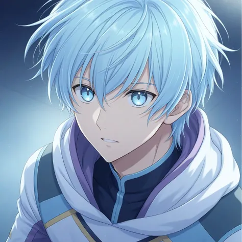   Anime, 1 man,  light blue hair,  light blue eyes