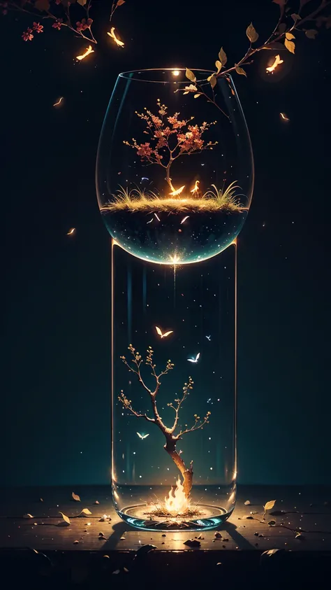 Spirits and Fireflies among the Branches by Kuvshinov, Samdoesart,  dreamy art, ((( surrealism))), (Style-Glass)