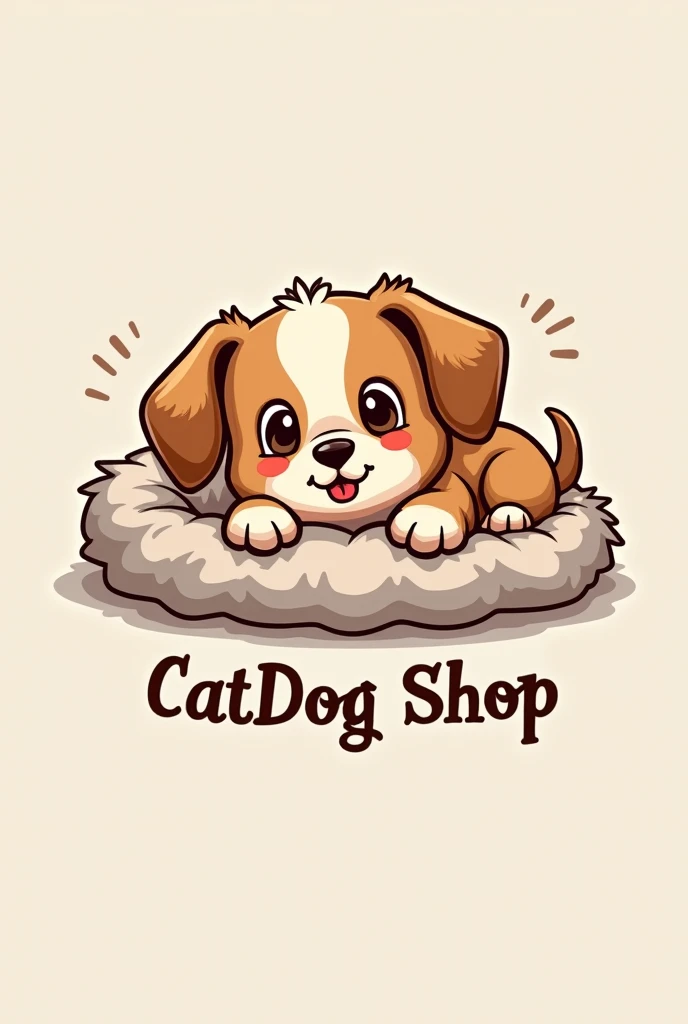 A logo of a puppy on a bed but that says catdog shop