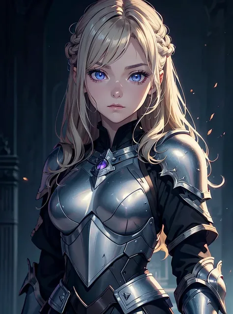 ((DARK FANTASY COLORING, DARK COLOR PALETTE, SORROW LIGHTING))
((masterpiece, best quality, uhd, detailed, detailed eyes)), (1girl, anime girl in the town hall),(mature), (solo), (female focus, purple eyes girl, blonde, smirk), (blonde hair, wavy hair, lon...