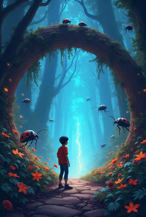  create book cover "Guto and the Secret of Intergalactic Insects"
Portal and mystical forest of the Intergalactic Ladybug 