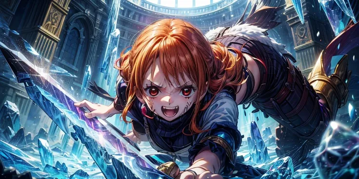 (最高 Masterpiece,  top quality, 4K, 8k,  high resolution, Masterpiece:1.2), Nami in One Piece,smile,( paladin),Miracle,Power Spot, fantastic world, White Light Spot,(Holy Sword), She's on an adventure to defeat the Demon King, is a master of sword skills,(C...