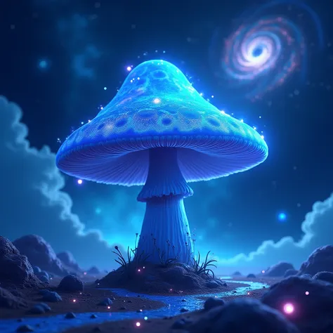 galaxy, blue mushroom,