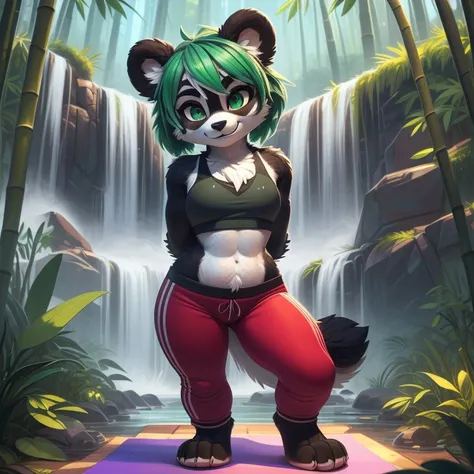 [Yaya Panda], [Uploaded to e621.net; (Pixelsketcher), (wamudraws)], ((masterpiece)), ((HD)), ((solo portrait)), ((front view)), ((feet visible)), ((furry; anthro)), ((detailed fur)), ((detailed shading)), ((beautiful render art)), ((intricate details)), {a...