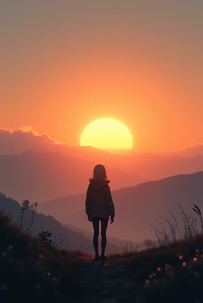 Early morning, a person looking at the horizon with the sun rising 