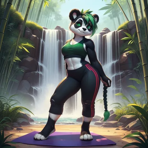 [Yaya Panda], [Uploaded to e621.net; (Pixelsketcher), (wamudraws)], ((masterpiece)), ((HD)), ((solo portrait)), ((front view)), ((feet visible)), ((furry; anthro)), ((detailed fur)), ((detailed shading)), ((beautiful render art)), ((intricate details)), {a...