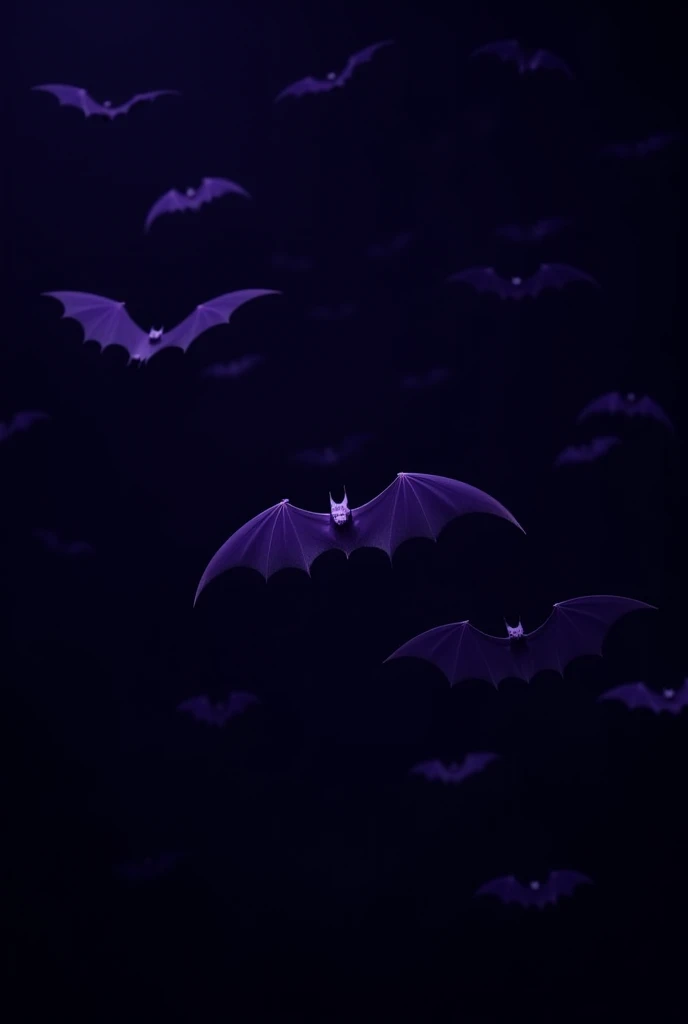 Create a video with a black background and flying purple bats that is in a 1080 x 1920 px aspect ratio 