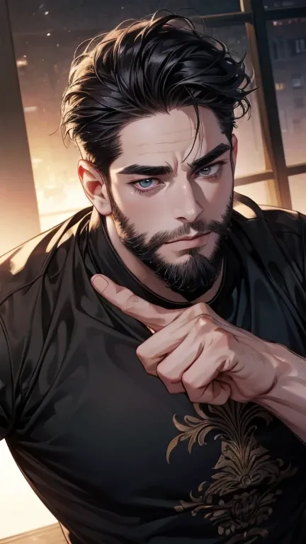 (   best quality,4K,8k,   highres,   masterpiece:1.2),   ultra-detailed   ,(realistic,photorealistic,photo-realistic:1.37),36-year-old man,3 day beard,cute anime ,Portraits,strong,Masculine,   dark hair,sharp jaw,      mesmerizing eyes      ,   perfectly c...