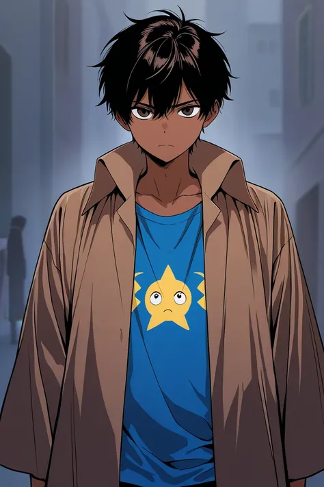 Boy in a wizard costume,  dark brown eye coat,  black hair, Little brown skin not so much,  Serious Look T-Shirt