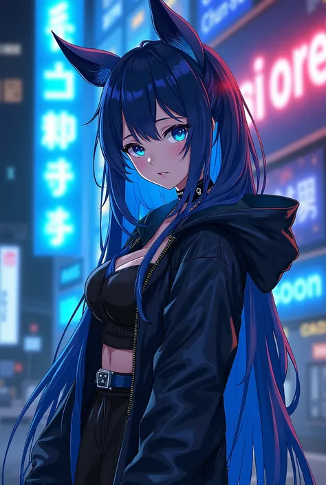 Araffe wears blue and black clothes and plays as a bat, 1 7 - 岁动漫哥特女孩, cyber goth, Anime girl cosplay,  aesthetically cute ，elegant, Anime Characters; Full body art, Electronic Girl, Electronic Girl, Anime Characters扮演, Goth Girl Aesthetics,  old goth girl...