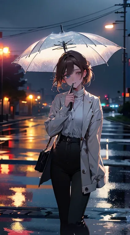 (8k, RAW photo,   best quality,   masterpiece:1.2), (realistic, photo-realistic:1.37), omertosa, 1 , (Kpop idol), (aegyo sal:1), ,   cityscape, rain, wet,     professional lighting  ,   photon mapping, radiosity,    physical rendering   ,,   dark hair