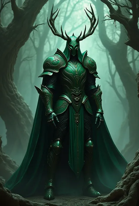 Green and black knight with antlers 