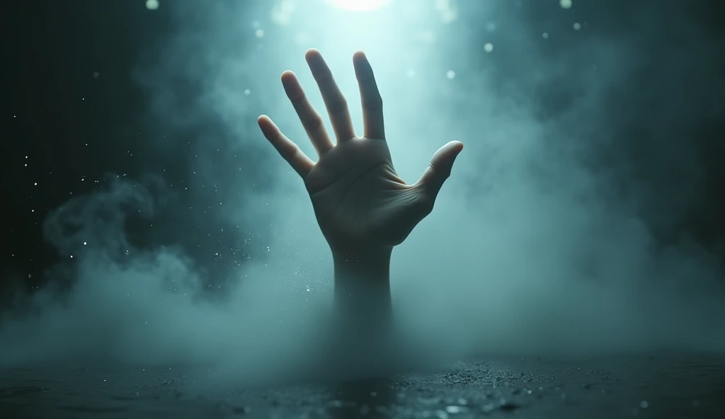 CGI scene showing a human-like hand emerging