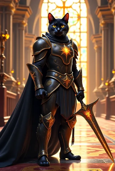 A black cat as a paladin