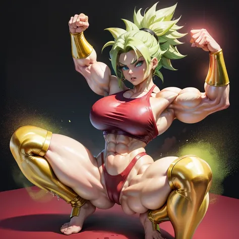 (A detailed drawing of kefla ,female Bodybuilding-Wrestlingring.), With a naked torso, oiled body, Ripping clothes, the strongest of all, huge muscular body, big Bizeps, big shoulders, Muscle legs,abs, Barefoot, Sole of foot, Martial arts, high step, Full ...