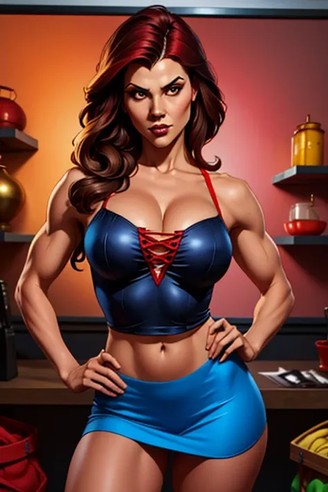  Davinci, Oil painting, caricatural de uma mulher com luvas de box e blusa vermelha posando para uma foto,  Muscular Girl, strong woman, by Patrick Brown,  shaped girl , by Eddie Mendoza, cutesexyrobutts,  inspired by Ryan Barger , box, by Rodel González ,...