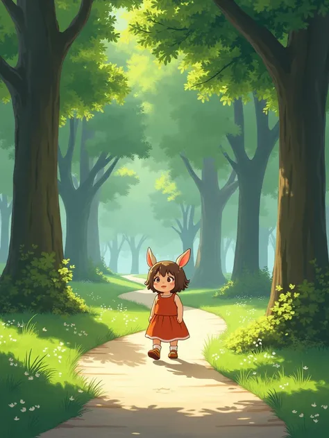 Using the character of the uploaded image, make another imagem of him taking a side walk in a park with a green environment, with much trees and natural climax.