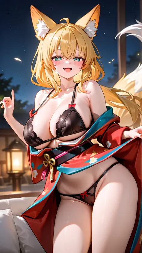  fox ear、 kimono、 bra、 panties