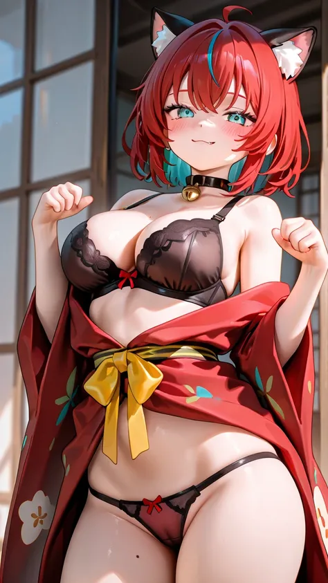 Cat ears、 kimono、 bra、 panties