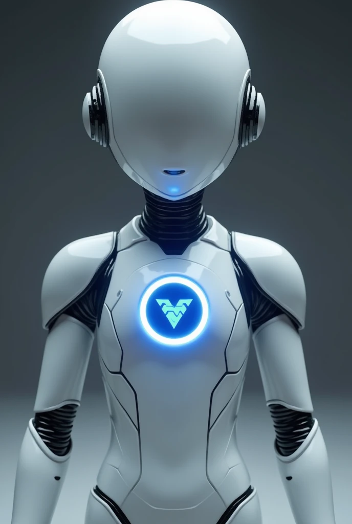 Futuristic character,  with a circle in the center of the chest ,  with a blue LED lighting and LightWave3D logo inside the same circle,  white body with a few touches of black in the crease areas of the body , without eyes, nose and mouth on the face , An...