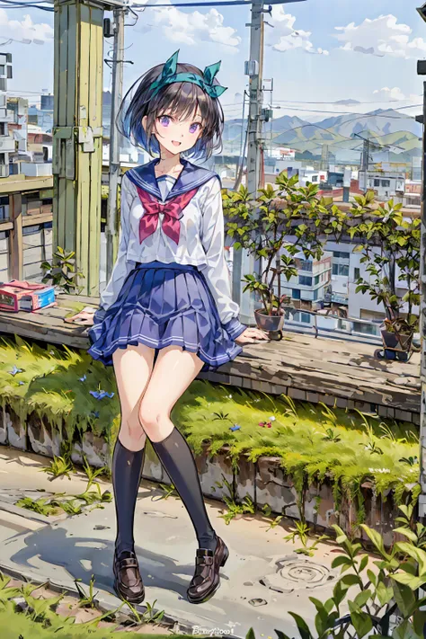 The body is eight times longer than the head, ( highly detailed CG Unity 8K ), ( top quality)，( very detailed from outside the window)，(  super high resolution),   black hair,  high school girl in a dark blue sailor suit,  animation 2D rendering,  Realisti...