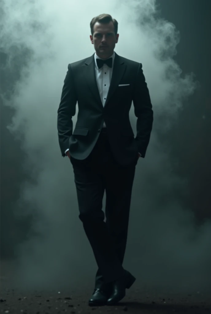  with black tuxedo and smoke background