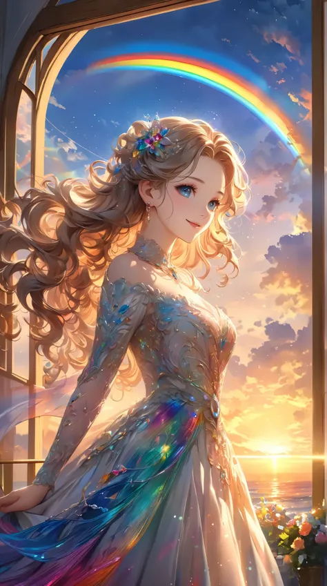 ((  top quality)),(  super high resolution),(  very detailed from outside the window),(   detailed explanation  ),((  best CG  )),(  Best Artwork  ), Ultra-precise art,  amazing painting art,(Exquisite art:1.5),  Lady,  wavy hair,  eyes that shine like jew...