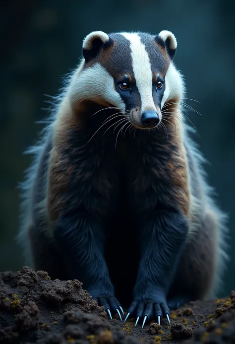        A real badger in all its glory  , very nice ,       incredible and very detailed fur   ,    is very beautiful in natural color     ,       Detailed neodymium glass wool       ,        detailed eyes  ,  neon eye light        . The background is dark....