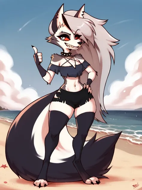 score_19, score_10_up, source_anime, (1girl, solo), uncensored, hips, thigh highs, fingerless gloves,
anthro, furry, smile, clenched teeth, confident, half-closed eyes, thumbs up, standing
Loona \(Helluva Boss\), HDR standing, full length body, sand, ocean...