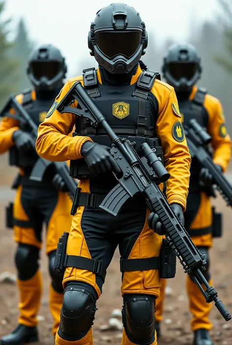 Libertarian militia uniform yellow and black with Barrett rifles 