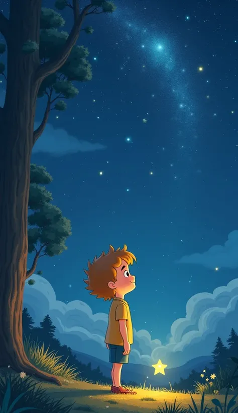 Leo and the Magical Star
(🎵 Soft magical music in the background 🎵)

📖 Once upon a time, in a small town filled with twinkling lights, there lived a curious little  named [’s Name].

(👦👧 A cheerful , about 6-, appears on screen, looking up at the sky.)

Ev...