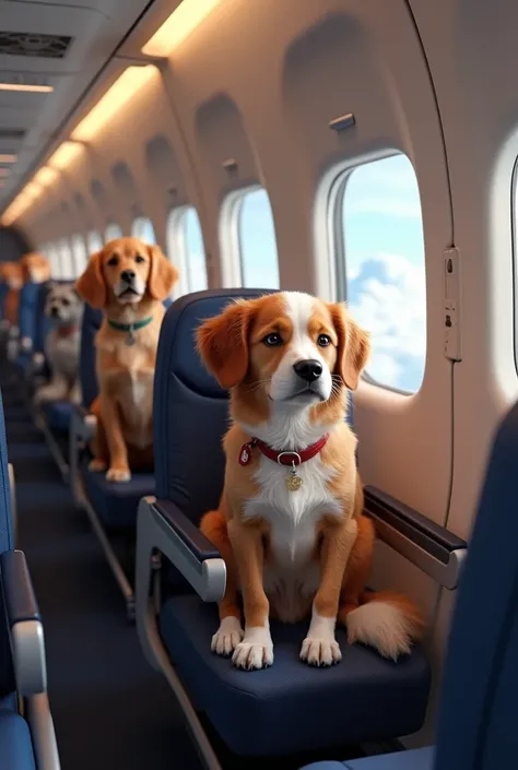 Dogs sitting on a plane 