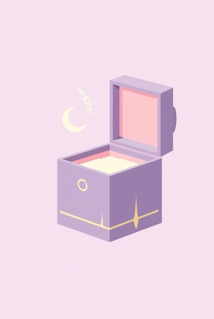 Create a logo for my brand "Caixa de Pandora", a minimalistic magic box, with open lid, esoteric looking, lilac, pink and gold, pastel colors