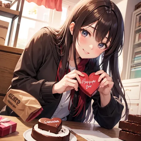 You think you'll get chocolate, That's weird, I know, There's no way I'll be popular, I get it, I get it, I'll give it to you if I fall in love with you, Show me your smile, even if it's just for a moment, Don't get the wrong idea, Just imagine, Valentine'...