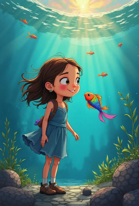  “The Girl and the Rainbow Fish”
 
Sofía was an eight-year-old girl with an overwhelming imagination .  One day,  while visiting her grandmother ,  she found a small brightly colored fish in a glass jar .   It was a rainbow fish ,  with scales that shone l...