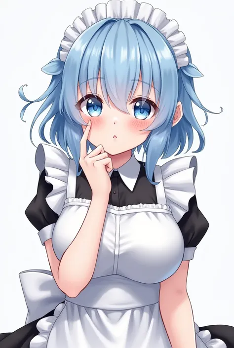 anime,  blushes,  high resolution, ,  big breasts,  blushes青髪/ light blue hair,  maid clothes