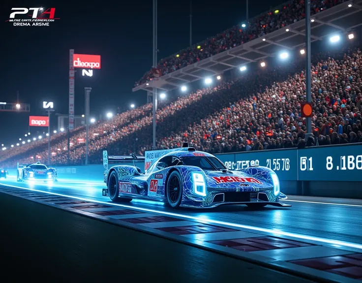  score_9,  score_8_ up the side,  score_7_ up the side,  score_6_ up the side,  score_5_ up the side,  score_4_ up the side,  source_Actual photo,  create a dramatic depiction of the 24 Hours of Le Mans race taking place on the nighttime circuit, GT race m...