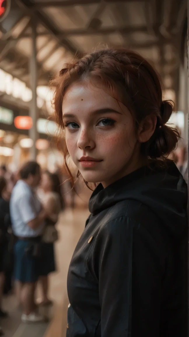 sienna, gorgeus cute girl, Princess Leia costume, fair centre, crowded, detailed skin, elegant, alluring, attractive, amazing photograph, DSLR, 80mm Sigma f2, depth of field, intricate natural lighting