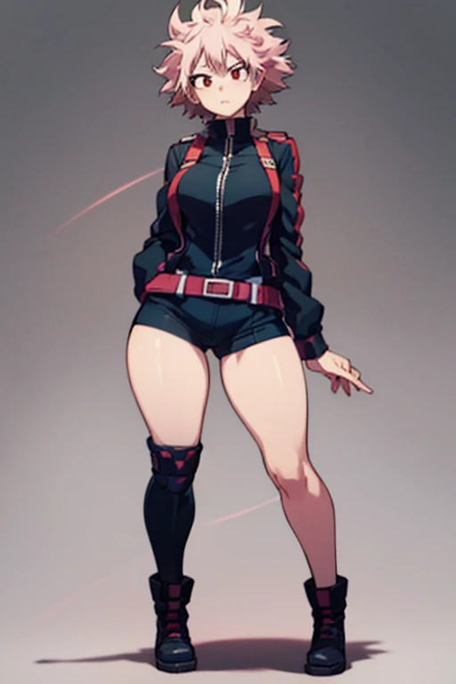 ((Highest Quality))), (My Hero Academia Style), (Full body photo:1.5), ((full bodyesbian)), (Best Picture:1.2), (Best Quality:1.3), stands in a challenging pose, ((shortstack)), highest quality, 1girl, thicc girl, pink hair, red streaked hair, short hair, ...