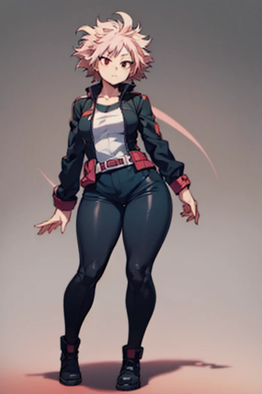 ((Highest Quality))), (My Hero Academia Style), (Full body photo:1.5), ((full bodyesbian)), (Best Picture:1.2), (Best Quality:1.3), stands in a challenging pose, ((shortstack)), highest quality, 1girl, thicc girl, pink hair, red streaked hair, short hair, ...